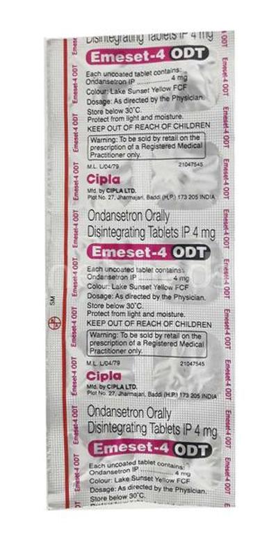 Emeset Odt 4mg Tablet 10'S - Vomitting/Emesis-Ant