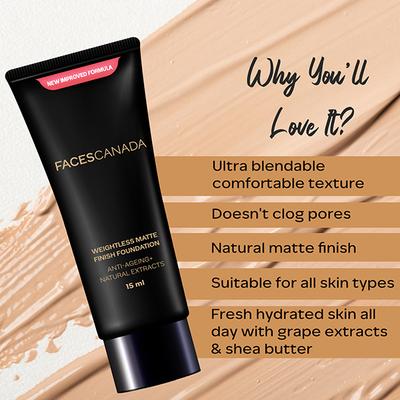 Faces Canada Weightless Matte Finish Foundation - Medium Natural 15 ml - Foundation