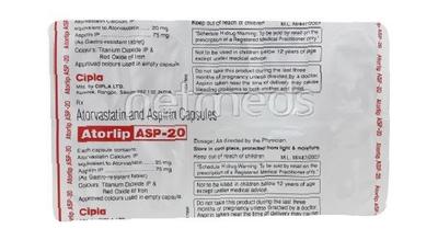 Atorlip Asp 20mg Capsule 10'S - High Cholesterol-Dys