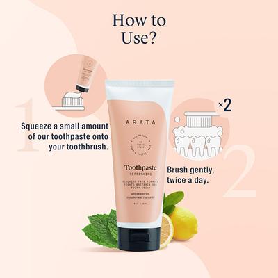 Arata Natural Refreshing Toothpaste with Peppermint, Cinnamon and Chamomile Fights Bacteria & Tooth Decay 100ml - Toothpaste
