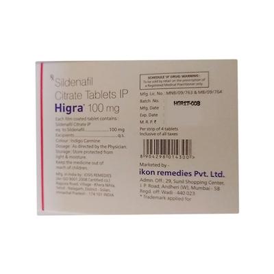HIGRA 100mg Tablet 4's - Impotence/Erectile Dysfunction (Ed)