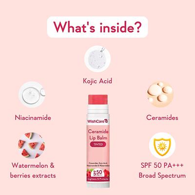 WishCare Tinted Ceramide Lip Balm with SPF50 PA+++ - Kojic Acid & Niacinamide - For Lip Lightening 5 gm - Lip Balms