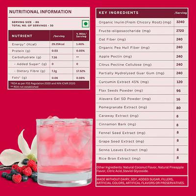 Wellbeing Nutrition Daily Fiber Powder, Weight Management, Manages Sugar Control, Bloating, Constipation -Vanilla Berry 30 Servings - Digestive Health