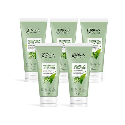 Globus Naturals Green Tea and Tea Tree Face Wash, 75gm each 5's - Face Wash & Cleansers
