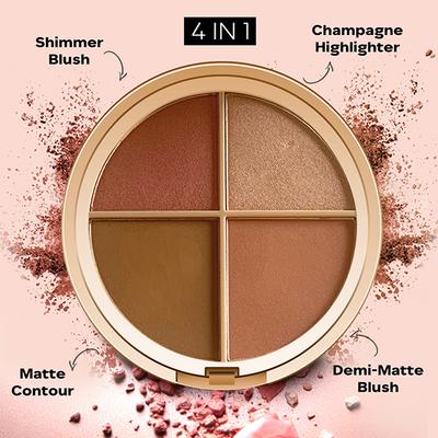 Faces Canada Second Skin 4 in 1 Face Palette, Blush + Contour + Highligher Velvet Finish 14.5 gm - Blushes