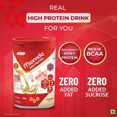 Maxvida High Protein Powder - Vanilla Flavour (Jar) 400 g - Protein Drink