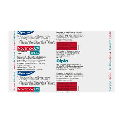 NOVAMOX CV 228.5MG TANGY ORANGE FLAVOUR Dispersible Tablet 10's - Bacterial Infections-Pen