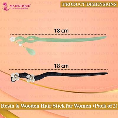 Majestique Wooden Resin Juda Pin Hair Sticks For Buns, Hair Accessories Best Gift For Women And Girls - Green/Black 2's - Hair Clips/Bands