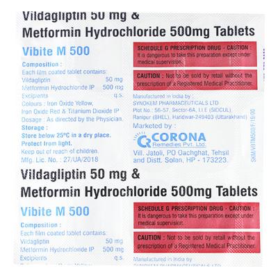 VIBITE M 500mg Tablet 15's - Diabetes-Ant