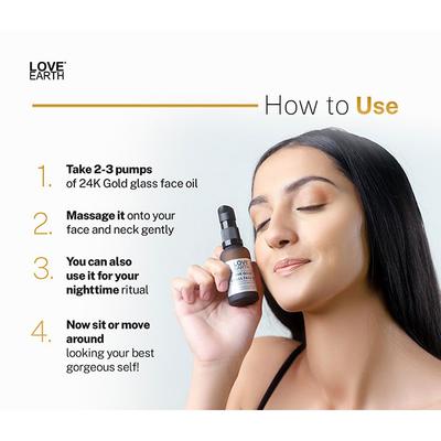 Love Earth 24K Gold Glass Face Oil With Pure Essential Oils, Paraben & Chemical Free 30 ml - Face Oils