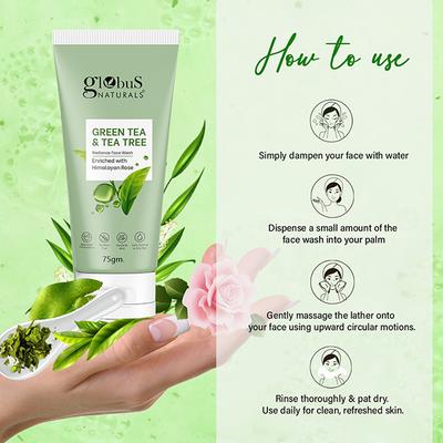 Globus Naturals Green Tea and Tea Tree Face Wash, 75gm each 2's - Face Wash & Cleansers