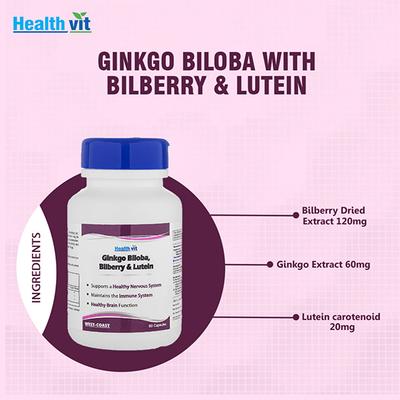 Healthvit Ginkgo Biloba 60mg, Bilberry 120mg, Lutein 20mg- Capsules 60's - General Health