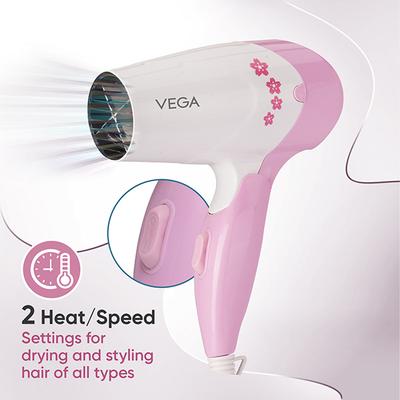VEGA Insta Glam 1000w Foldable Hair Dryer (VHDH-20) Pink 1 gm - Hair Dryers