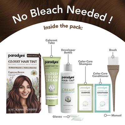 Paradyes Semi Permanent Espresso Brown Glossy Hair Tint Enriched with Herbal Extracts 160g - Crème