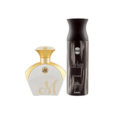 Maryaj M White For Her EDP Floral Fruity Perfume And Ajmal Carbon Homme Deodorant Citrus Spicy Fragrance 290 ml - Perfumes (Edt/Edp)
