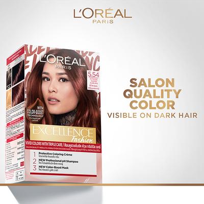 L'Oreal Paris Excellence Fashion Highlights Hair Color, with Color-Boost Technology 5.54 Intense Warm Auburn 172ml - Crème