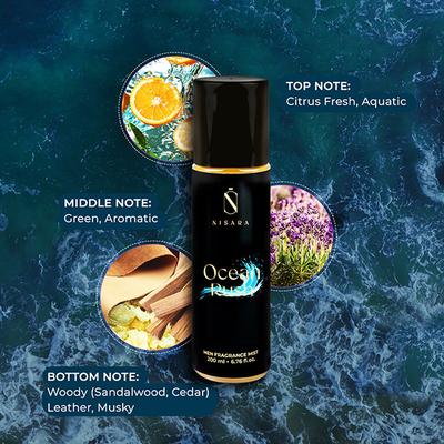 Nisara Ocean Rush Long Lasting Aromatic Fougere Fragrance Body Mist Spray Perfume for Men 200 ml - Hair Sprays & Mists