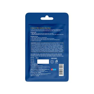 Dr Batras Pro+ Clear Skin Sheet Mask for Clear Complexion, Enriched with Berberis Aquifolium 25 gm - Sheet Masks