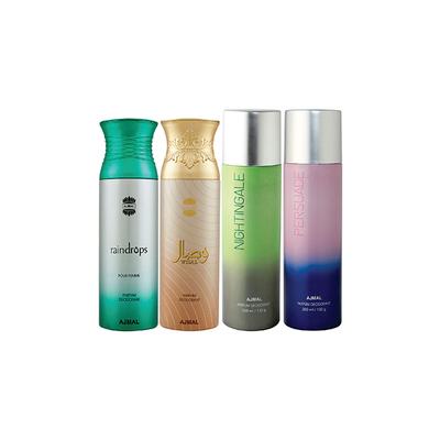 Ajmal 1 Raindrops Femme, 1 Wisal, 1 Nightingale And 1 Persuade Deodorants Pack of 4 200 ml - Deodorants/Roll-Ons