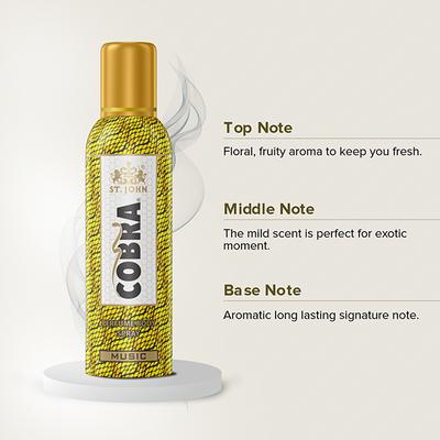 St. John Cobra Music Body Spray - Pack of 4 x 100 ml - Men Deodorants/Roll-Ons