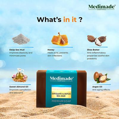 Medimade Exfoliate & Detox Sea Mud Premium Soap 100 gm - Soaps