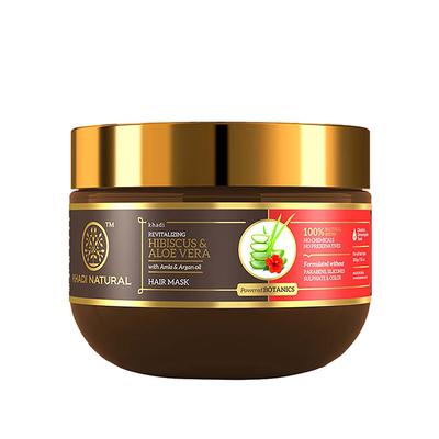 KHADI NATURAL HIBISCUS & ALOEVERA HAIR MASK WITH AMLA & ARGAN OIL- POWERED BOTANICS 200 gm - Hair Masks & Packs