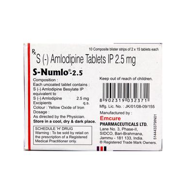 S Numlo 2.5mg Tablet 15'S - Hypertension-Cal