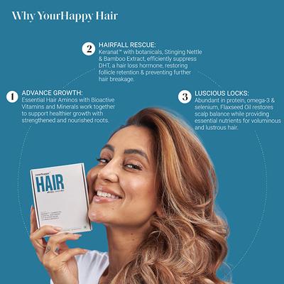Yourhappylife Hair Capsules with Keranat, Biotin 10,000Mcg, Hair Aminos, Dht Blockers, Dual Action Capsules for Healthy Hair Growth 30 Capsules 1's - Hair & Skin