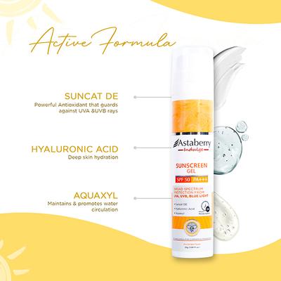 Astaberry Indulge Sunscreen Gel SPF 50 PA+++ For Broad Spectrum, UVA/B & Blue Light Protection 50 gm - Face Sunscreen
