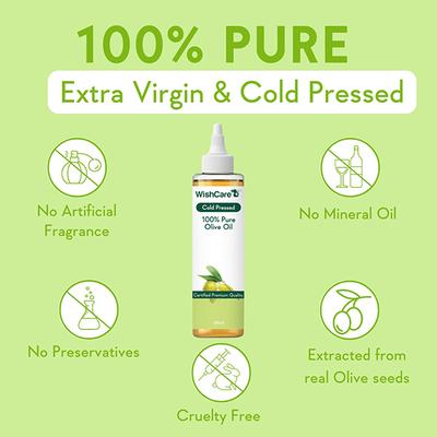 WishCare 100% Pure Cold Pressed Olive Oil for Dry & Frizzy Hair and Glowing Skin (200ml) - Hair Oils