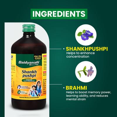 Baidyanath Shankhapushpi Kasharbat Syrup (2 in 1 offer 200 ml Free with 450 ml) 1's - Speciality Medicines