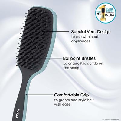 Vega Detangler Hair Brush for Men and Women with Ball-Tipped Bristels, Travel-Friendly (DTB-08) 130 gm - Hair Brushes