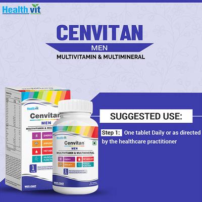 Healthvit Cenvitan Men Multivitamin & Multimineral for Energy, Metabolism, Immunity and Muscle Function - Tablets 60's - Multi-Vitamins