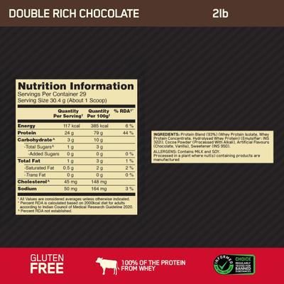 Optimum Nutrition (ON) 100% Whey Gold Standard Powder - Double Rich Chocolate 2 lb - Whey Proteins