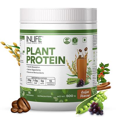 INLIFE Plant Protein Powder - Coffee Flavour 500 g - Protein Drink