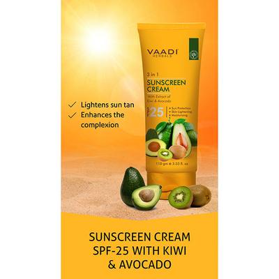 Vaadi Herbals Sunscreen Cream SPF-25 with Extracts of Kiwi & Avocado 110 gm - Face Sunscreen