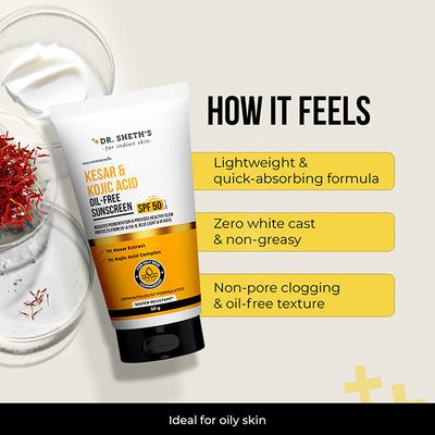 Dr. Sheth's Kesar & Kojic Acid Oil-Free Sunscreen SPF 50+, PA++++ for Oily Skin 50 gm - Face Sunscreen