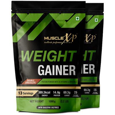 MuscleXP Weight Gainer Powder - Double Chocolate Flavour (Pack of 2 x 1 kg) - Weight Gain