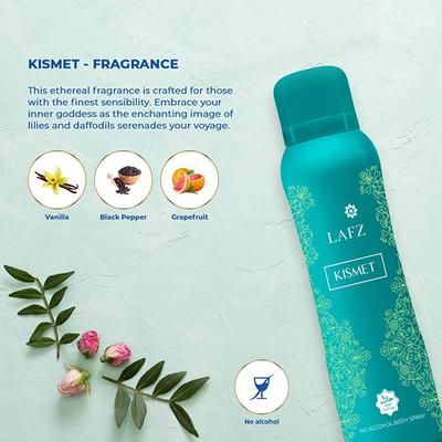 Lafz Kismet No Alcohol Body Spray - For Women 150 ml - Women Deodorants/Roll-Ons