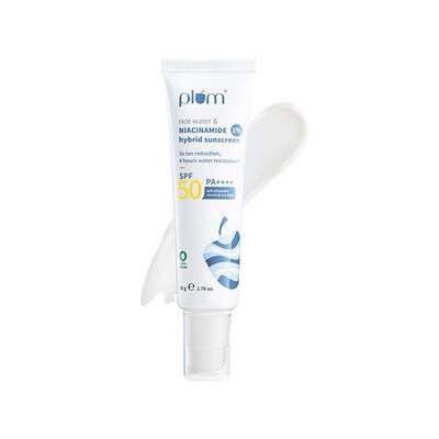 Plum 2% Niacinamide & Rice Water Hybrid Face Sunscreen With Spf 50 Pa+++ 50 gm - Face Sunscreen