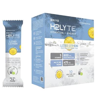 Briyo H2Lyte Minerals & Vitamins Sachets - Lemon Flavour (Pack of 10 x 8 g) - Nutritional Supplement