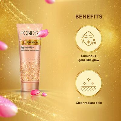 Pond's Gold Beauty Clear Radiance Glow, Gold Cleansing Face Wash with 24K Pure Gold + French Rose Extracts 100gm - Face Wash & Cleansers