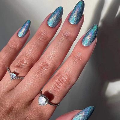 Gush Beauty Nailed It Reusable Luxury Press On Nails With Application Kit Baby Blue Chrome - Medium Almond 1's - Nail Art