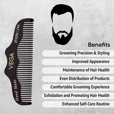 Vega Beard/ Moustache Comb for Men, Pocket-size Comb for Hair, Groom your Beard (HMBC-196) 17 gm - Hair Brushes