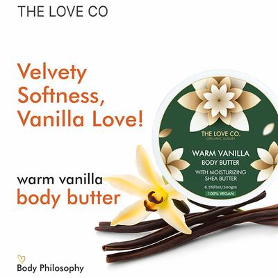 The Love Co. Warm Vanilla Body Butter - 72 Hour Intense Hydrating Shea Body Butter - Deep Moisturization for Winters With Pure Shea Butter for Nourishing Essential Body Care 200 gm - Body Butter