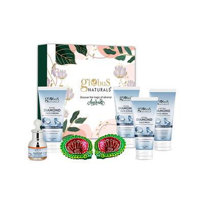 Globus Naturals Revival Diamond Diwali Glow Gift Box -Face Wash 100gm, Face Scrub 100gm, Face Cream 100gm, Face Pack 100gm, Face Serum 50ml 1's - Makeup Kits & Sets