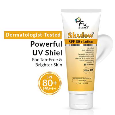 Fixderma Shadow Sunscreen SPF 80+ PA++++ Lotion - Sunscreen for Oily Skin & Dry Skin, Sun Screen Protector SPF 80 75ml - Face Sunscreen