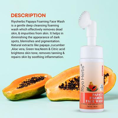 Riyo Herbs Papaya Foaming Face Wash - Papaya Aloevera & Green Tea 150 ml - Face Washes