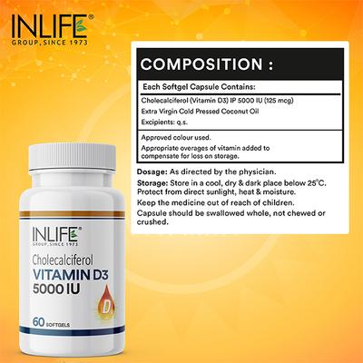 INLIFE Vitamin D3 5000 IU Cholecalciferol Softgels 60's - Multi-Vitamins