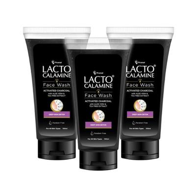 Lacto Calamine Activated Charcoal Face Wash with Aloe Vera & Tea Tree Extract for Deep Skin Detox 100ml 3's - Face Wash & Cleansers